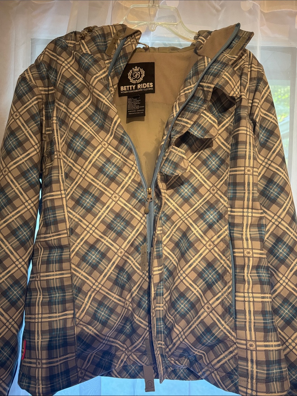 Betty Rides Plaid Hooded Jacket - Blue and Tan